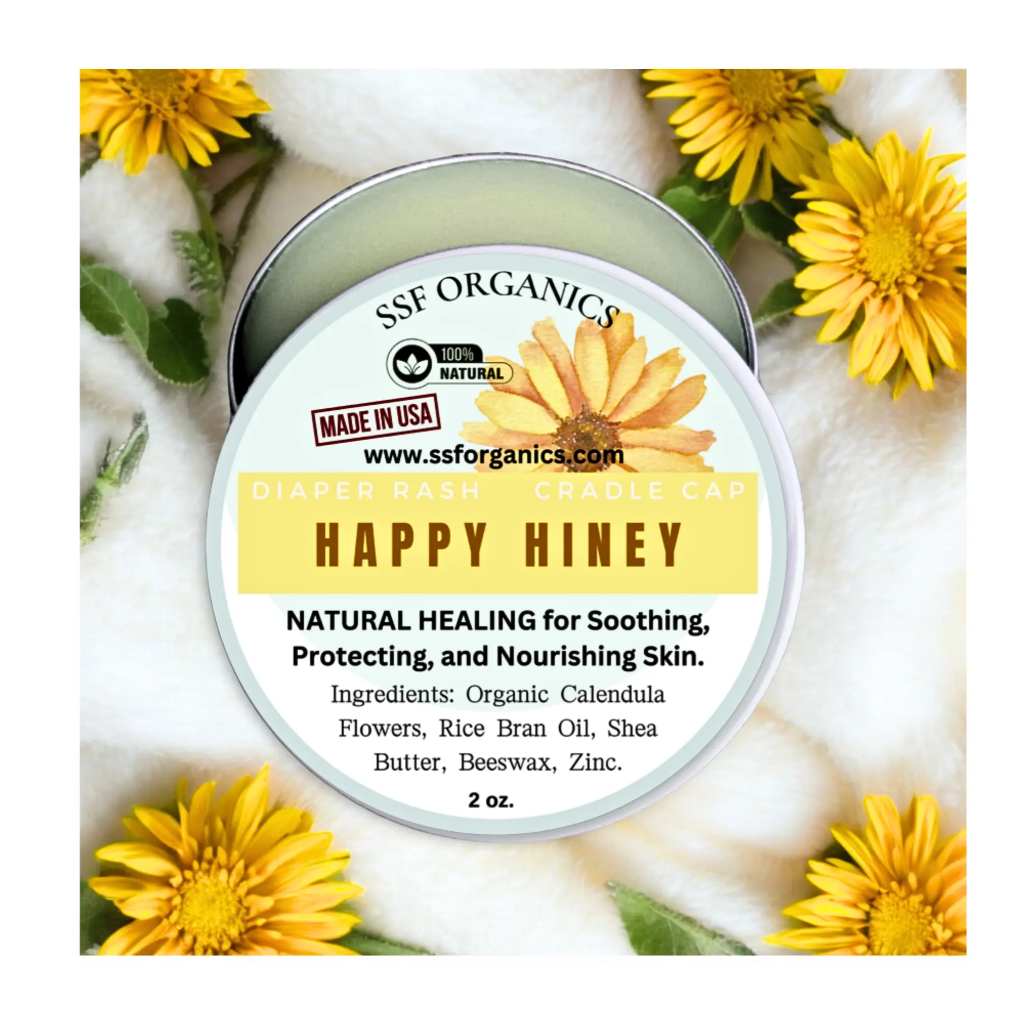 Serendipitous Summer Farms 100% Organic Happy Hiney Baby Salve - Handcrafted, Small-Batch Diaper Rash Care Balm with Calendula, Chamomile, Shea Butter for Baby Skincare