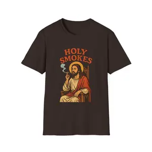 Holy Smokes Jesus T-Shirt, Funny Tee, Gift for Christians, Religious Humor Shirt, Unisex Graphic Tee, Casual Wear Tshirt Shortsleeve Crewneck Top Menswear Streetwear Tropical Man