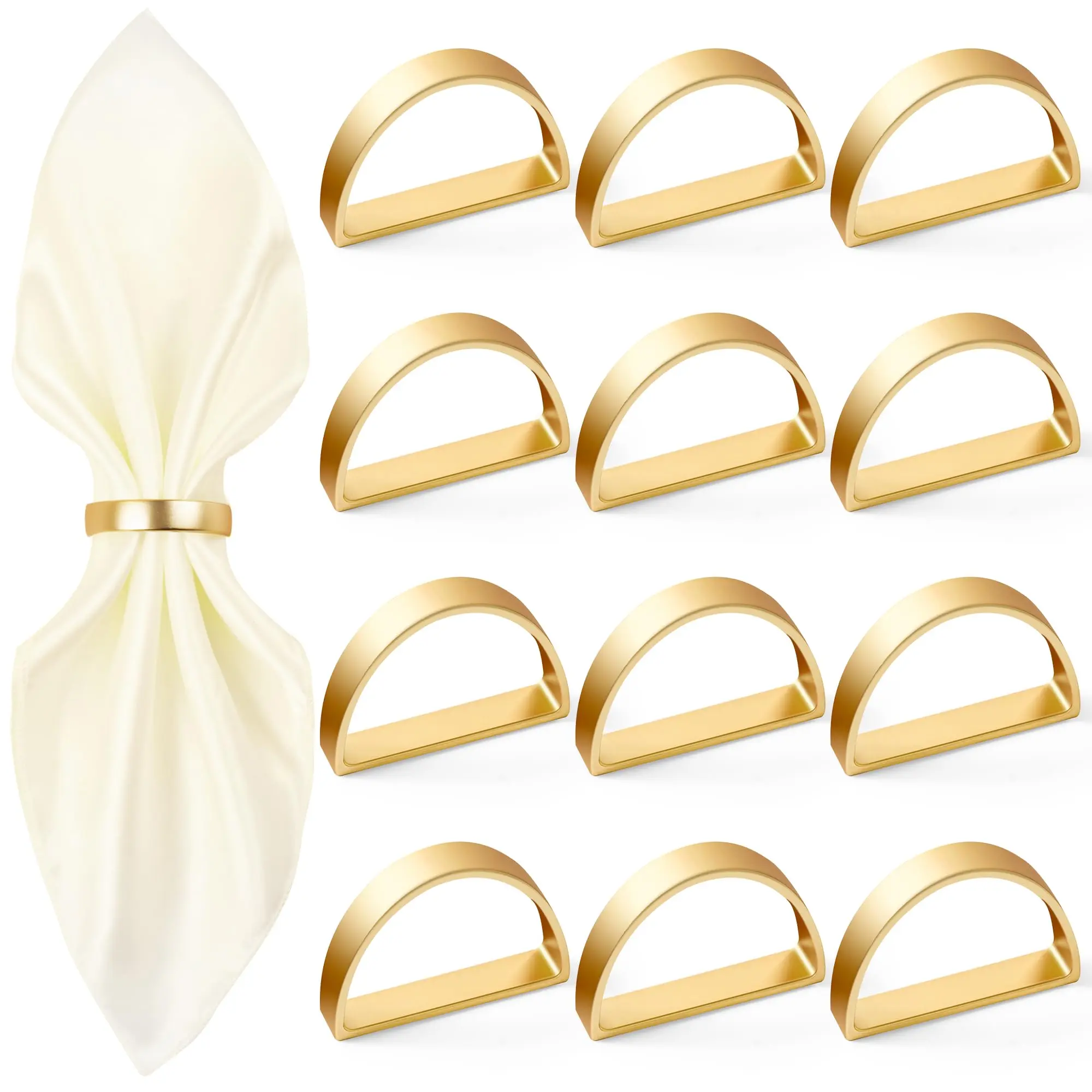12 Pcs Napkin Rings Set,Semicircle Metal Gold Napkin Holder Buckles,Fall Thanksgiving Christmas Napkin Rings,Ideal for Dinner Table Decor,Wedding,Banquet,Party,Easter,Valentine's Day,Hand Tools Kits