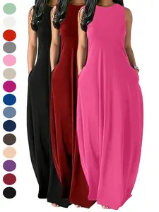 Women's Summer Casual Wear Plain Flowy Sexy Plus Size Sleeveless Pockets Loose Beach Maxi Dress, Stylish & Comfortable Design