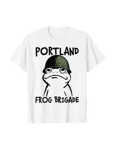 Portland Frog Brigade T-shirt with Fun Frog Soldier Pattern for Men and Women, Casual Breathable Short Sleeve Street Top