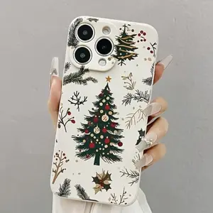 Compatible with 17 Pro Max 16 Plus 15 14 13 12 11 E Phone Case Vintage White Christmas Striped Tree Straight Edge Non Slip Soft To Touch Phone Cover.QXF490.designer,case