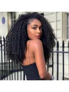 Jerry Curly Half Wig Adjustable Human Hair 200 Density 3 In 1 Seamless Flip Over Half Wigs Beginner Friendly Glueless Wear and Go Kinky Curly Wig Human Hair with Drawstring Headband Wig for Women