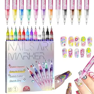 1-Set 12-Color Acrylic Paint Nail Doodle Pen, Quickly Drying Dot Stitching Nail Art Pen for Home and Salon DIY, kids stuff for girls-Nail Care Cutics Manicure Polish Cosmetic