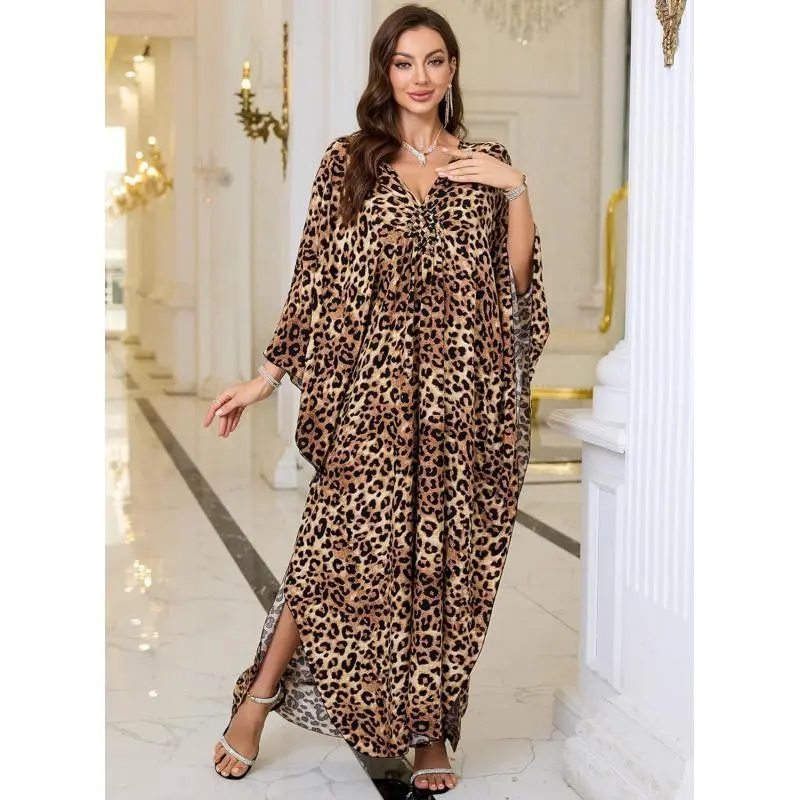 Women's Plus Size Kaftan Dress V-Neck Batwing Sleeves Summer Floral Print Beach Cover Up Soft Lightweight Fabric Suitable for Beach Trips Vacations Pool Days Casual Outings Comfortable Loose Fit Women's Plus Size Kaftan Dress V-Neck Batwing Sleeves Summer Floral Print Beach Cover Up Soft Lightweight Fabric Suitable for Beach Trips Vacations Pool Days Casual Outings Comfortable Loose Fit