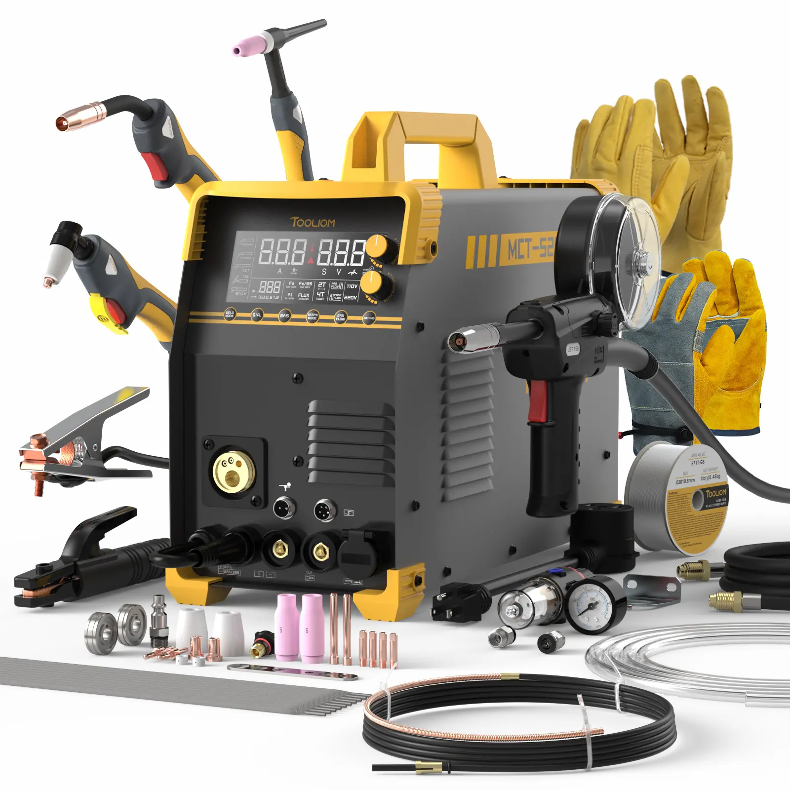 TOOLIOM MCT520 Welder & Plasma Cutter Promo Bundle - 200A MIG TIG Stick & 50A CUT 6-In-1 Welding Machine, 110/220V Dual Voltages, Spool Gun Ready for Aluminum Welding