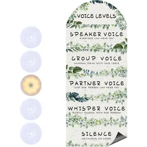 5 Pcs Push Lights and Magnetic Voice Level Chart Poster Noise Level Chart Classroom Rules Poster LED Tap Light Classroom Management Tools for Teacher Elementary Back to School(Eucalyptus)