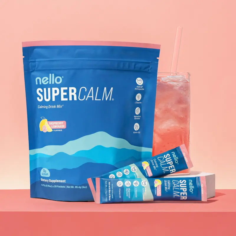 Nello Supercalm Calming Drink Mix with KSM-66 Ashwagandha Vitamin D3 Magnesium & L-Theanine Supports Cortisol Balance Mood Sleep 20 Servings Travel Packets Dietary Supplement 6