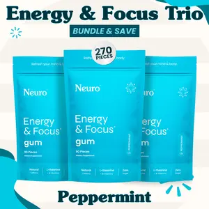 Energy & Focus Trio - Caffeine Gum - Peppermint (3-Bulk Pouches)