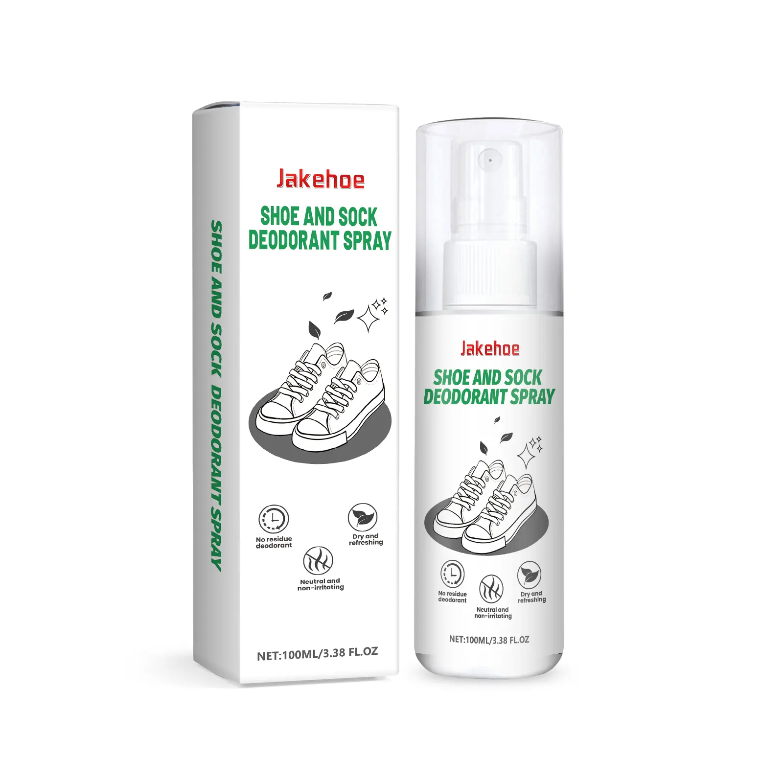 Jakehoe Peppermint Footwear Deodorant Spray - Glycerin & Silver Chloride Fresh Odor Killer, Quick-Dry Eliminator for Socks & Shoe Cabinets, Home Fragrance Cleaner