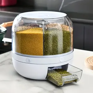 【Rotating Cereal Dispenser】Household Rice Bucket Dispenser, 360° Rotating Rice Bucket, Automatic, Waterproof, Cereal Storage Box Kitchen Gadgets
