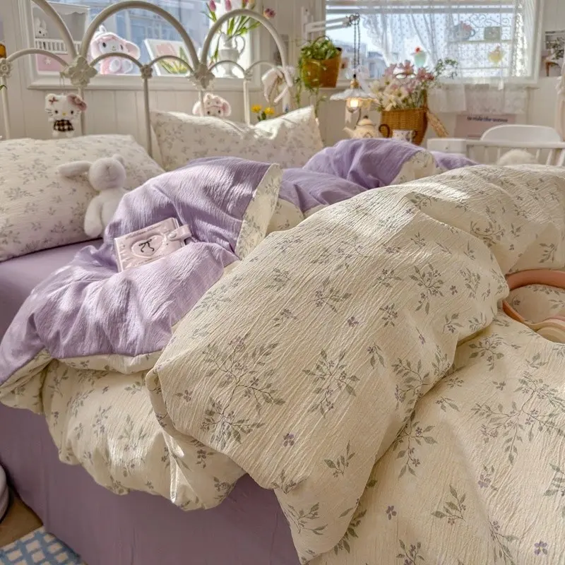 Floral Print Bedding Set, Includes Fitted Sheet, Flat Sheet & Pillowcases, Breathable Fabric, All-Season Use, Easy Care, Perfect Gift, Bedsheet Set