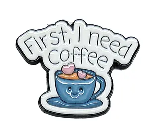 First I Need Coffee Enamel Magnetic Needle Minder ~ Needle Keeper - Cross Stitch Embroidery Needlepoint Sewing Accessory Notion