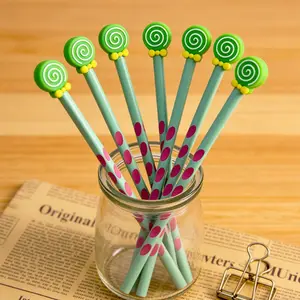 20/30pcs Creative and Lovely Green Lollipop Candy-shaped Themed Wooden Pencils. Campus-designed Wooden Pencils in the Lollipop Series for the Back-to-School Season, Creative Gifts with Random Colors