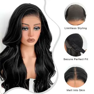 26 Inch 13x6 Glueless Synthetic Lace Front Wig, 90s Blowout Body Wave Side Part Fluffy Hair