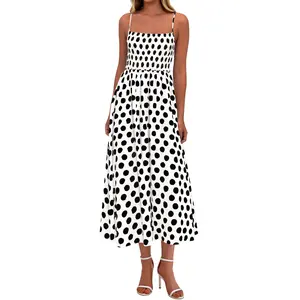 PRETTYGARDEN Womens Polka Dot Dress 2026 Summer Sleeveless Spaghetti Straps Smocked Sun Dress Flowy Spring Beach Midi Dresses