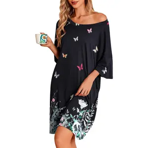 Plus Size Nightgowns for Women Oversized Sleep Shirt Short Sleeve Nightshirt T-Shirt Dress Sleepwear S-XXXL