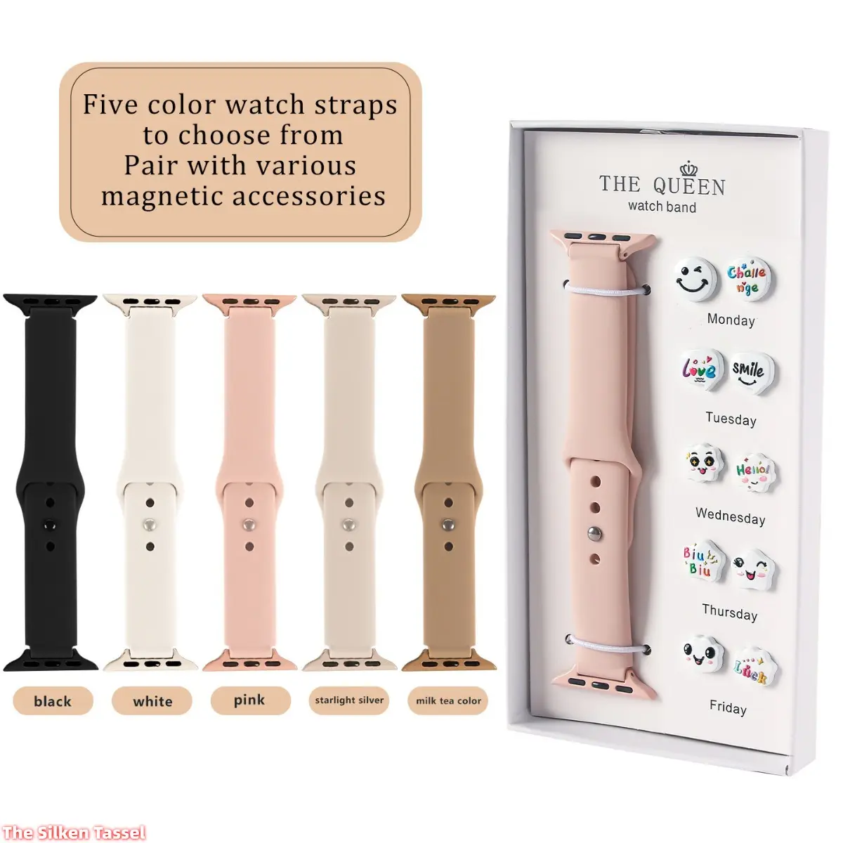 Cute Emoji Pattern Silicone Accessories, Compatible with Apple iWatch Series 5-9 SE, Soft Comfortable DIY Wristband for Daily Wear (No Device Included) tiktokshopbacktoschool