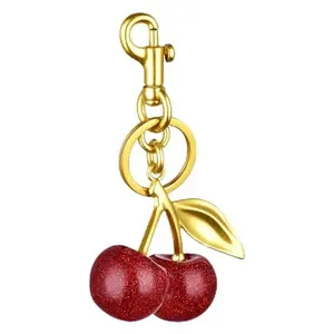 Cherry Keychain, Bright Cherry Bag Charms, Keychain and Clip - Glittering Resin & Metal Accents, Fit for Bags&Wallets