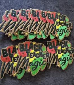 Black Teacher Magic Embroidery Patch – Red, Yellow & Green Edition, 2x2 Inches, Premium Thread, Versatile for Totes, Jackets, Classroom Decor, Celebrate African Heritage