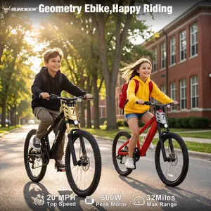RUNDEER Prince Kids Electric Bike, 500W XC Electric Mountain Ebike, 20MPH,32Miles Range 36V10Ah Battery,Lightweight Aluminum Alloy Frame,Suitable for ages 7–15， Perfect for School Commuting & Forest Trail Riding