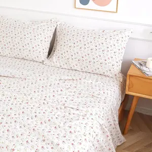 Queen Sheet Set 4 PCS - Floral Pattern Sheets with 17" Deep, Soft Luxury Cooling Sheets Queen, Easy Care, Lvory