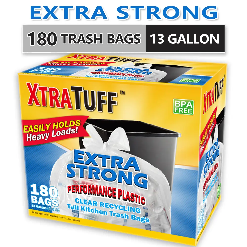 Box Of 13 Gallon Expandable Heavy-Duty Plastic Multipurpose Disposable Garbage Bags-Super Strong, Leak-Resistant Trash bag, And Odor-Proof For Bedro