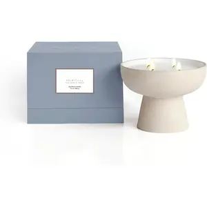 Candle | Palo Santo & Vetiver | 4 Wick - Refillable Wellness Candle with Essential Oils, Hand Finished & Poured Soy Wax Blend Ceramic Vessel,   Wicks | Large 24 oz