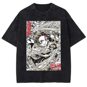 Demon Slayer Tanjiro Kamado Manga Style Oversized Washed Anime Tee