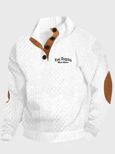 Men's Letter Print Long Sleeve Polo Shirt, Half Button Design, Casual Commute Wear, Fall & Winter Layering, Perfect Match Top