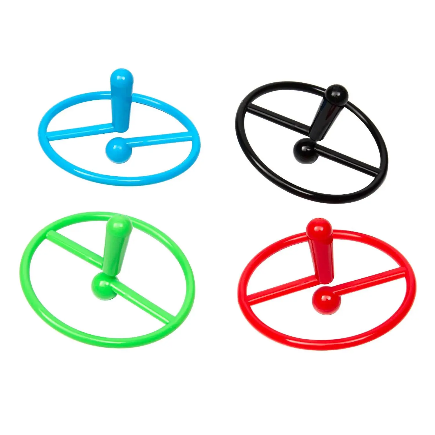 Black, Blue, Red & Green Circle Plastic Spin Top Toys, 1 1/2" Bulk 48 Pieces