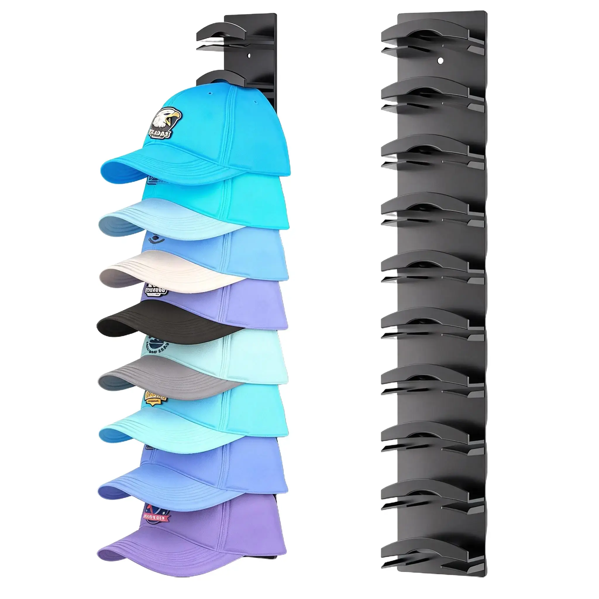 SummerVibes 2-Pack Wall-Mounted Hat Organizer – Adjustable Cap Holder for 20 Baseball Caps, Adhesive or Screw Mount, Space-Saving Display for Bedroom, Closet & Door