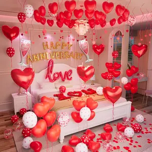 Easter Gift Romantic Anniversary Decorations: Heart Balloons, Happy Anniversary Banner and Rose Petals for Celebration