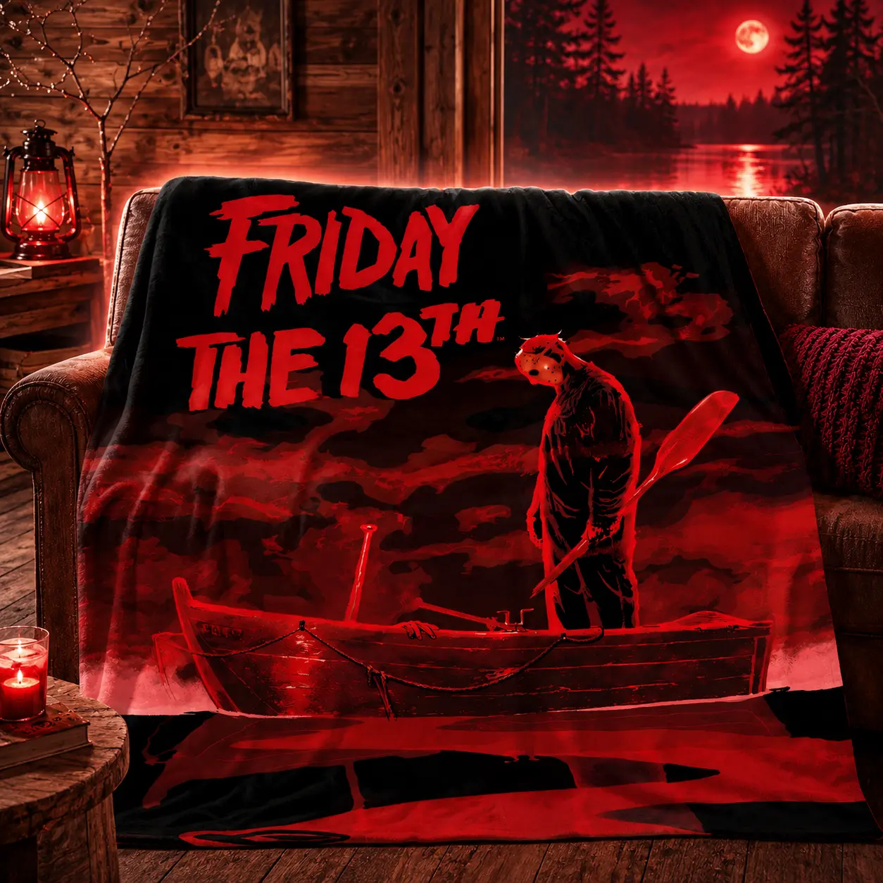 Friday the 13th Movie Character Horror Flannel Blanket - Horror Themed Gifts, Soft Fabric, Secure Stitched, Lightweight Machine Washable, for Bed Sofa Use, Multi-Size Spooky Season Decor, Indoors/Outdoors