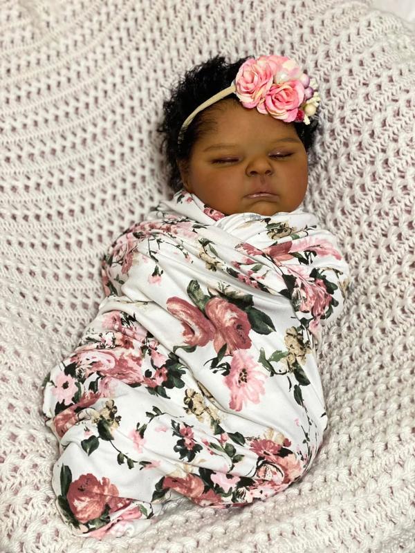 Lifelike Reborn Baby Dolls 20 inch 50 cm Realistic Mixed-Race Baby Girl Doll Black African American & Biracial Reborn Toddler with Hand-Rooted Curls, Soft Cloth Body & Outfit Set