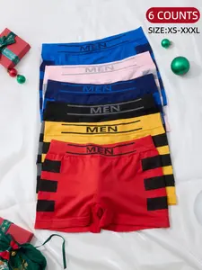 Christmas Men's Seamless Boxer Briefs, Comfortable Breathable Underwear, Casual Fitted Design, Side Striped Pattern, All Seasons Wear