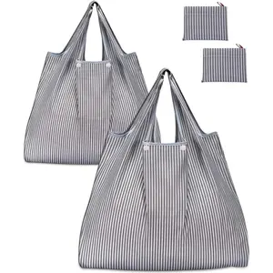 Grocery Bags,  Folding Tote Shopping Bag fits in Pocket, Washable  Nylon Pouch Bags