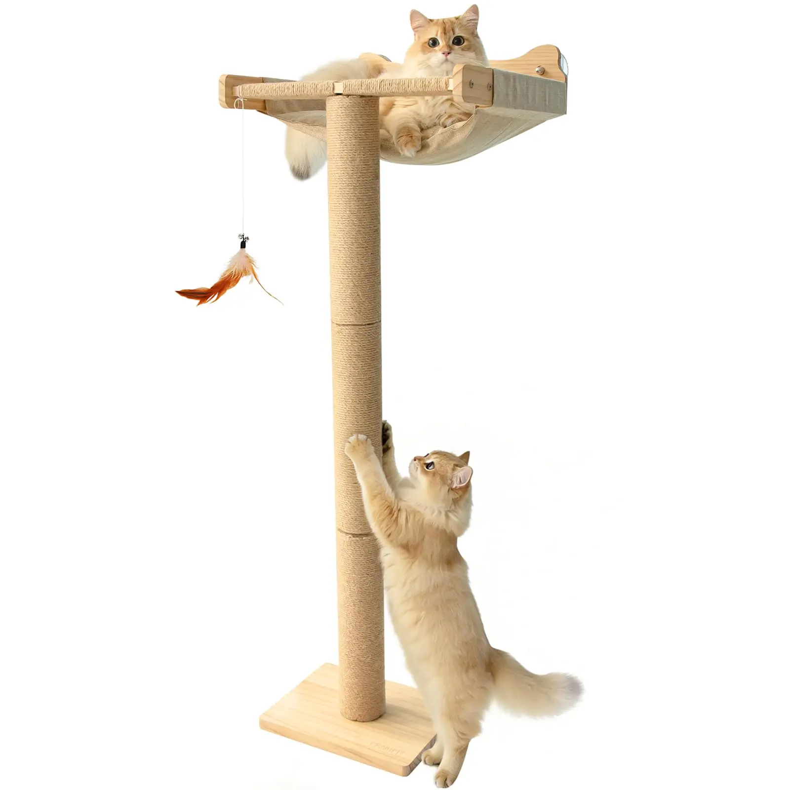Cat Window Hammock Perch, Extra Large for Large Cats with 3-Piece Detachable Natural Sisal-Wrapped Scratching Posts, Drill-Free Secure Suction Cup Mount, Breathable Fabric Cushions, Built-In Bell Toy, Premium Materials, Quick Tool-Free Installation