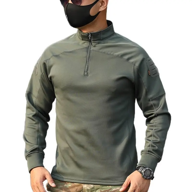 Male Performance Shirt, Slim-Fit Fleece-Lined Top with Breathable Mesh Panels and Reinforced Elbows for Impact Protection, Camouflage, Long Sleeve, Compatible With Body Armor