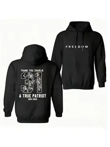 Thank You Charlie Patriotic Hoodie, Street Style Casual Hooded Sweatshirt, Comfortable Fabric, Unisex Fashion, Tiktok Trend, Graphic Sweatshirts, Fall & Winter