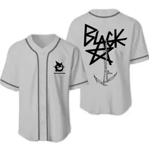 BaseMode Black & White Star Anime Baseball Jersey Unisex Loose Fit 100% Polyester V-Neck Short Sleeves Machine Washable