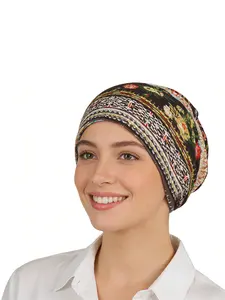 Fashionable Printed Pattern Pullover Hat, Soft Comfortable Elegant, Random Print Face Shape Decoration, All Seasons Casual Style, Knitted Winter Hat