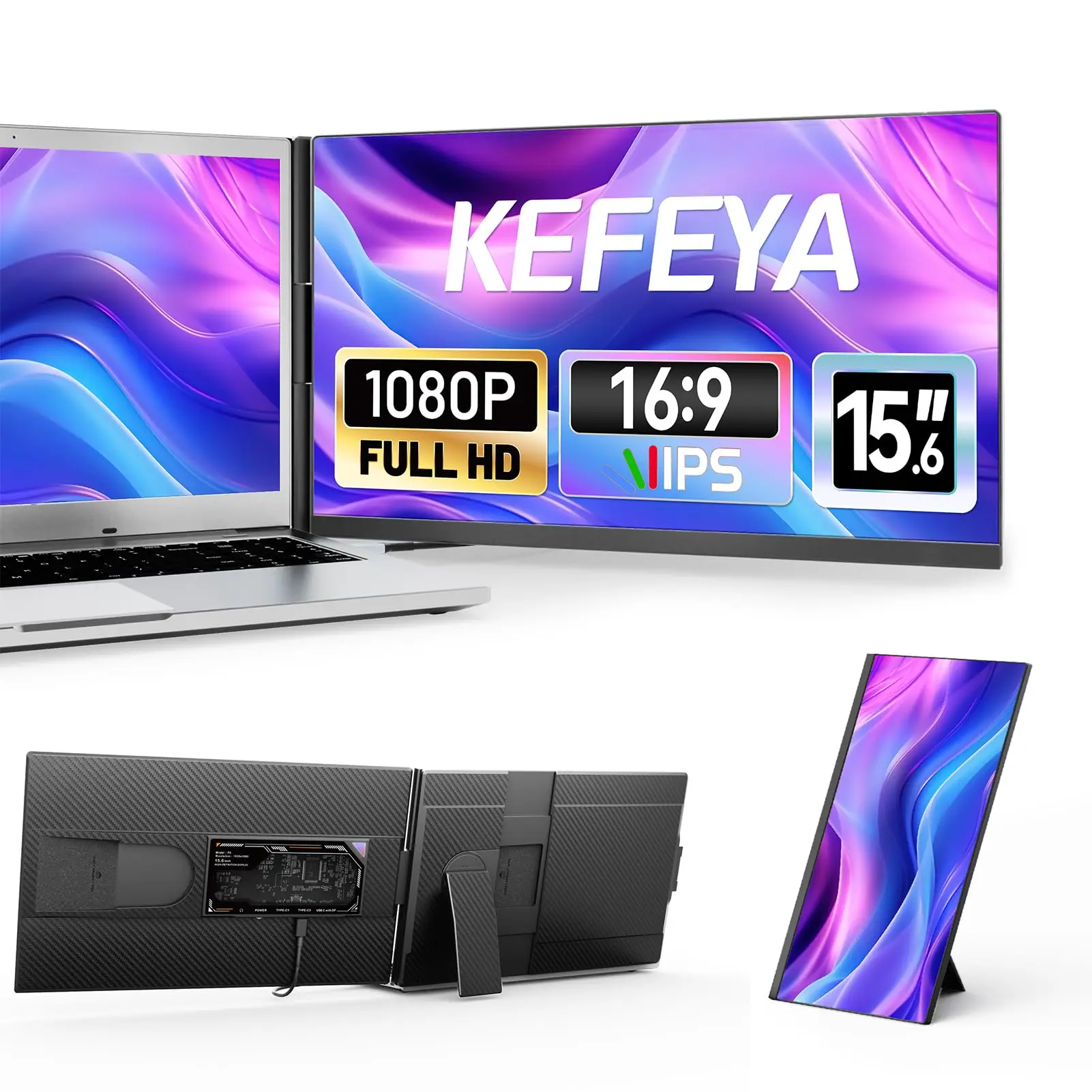 KEFEYA Laptop Screen Extender, 15.6" FHD 1080P IPS Portable Monitor for Laptop, Plug and Play Dual Monitor Extender for 13"-17.3" Laptops, Compatible with MAC, Windows, Android, Linux, Chrome summerwins computer accessory
