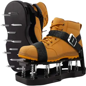 Lawn Aerator Shoes with Base, Free-Installation Lawn Aerator Tool with Leaf and Dirt,Laces–Yard Grass Aerator for Lawn Soil (Black)