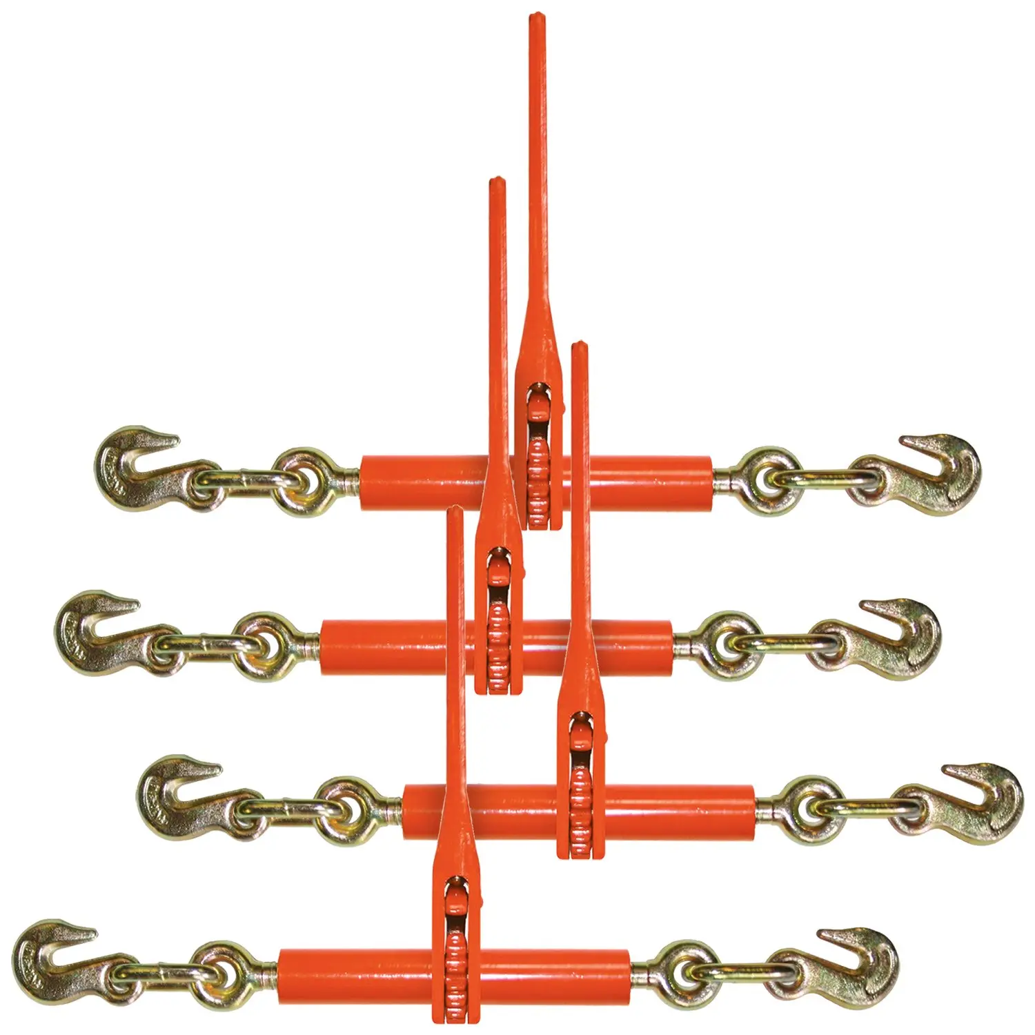 VULCAN Load Binder with 2 Grab Hooks - 4 Pack - Ratchet Style - 7,100 Pound Safe Working Load (Works with 5/16 or 3/8 Inch G70 or G80 Chain) Durable Plated High Visibility Cargo