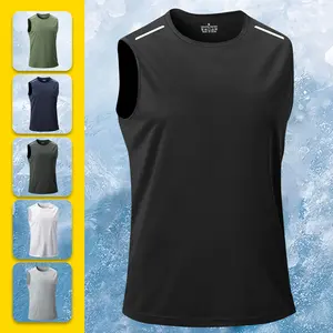4-pack men’s summer lightweight sleeveless tank tops, crew neck, breathable fabric, reflective stripe design, stylish and cool, suitable for everyday casual wear and sports High Elasticity Lifestyle Beater Set