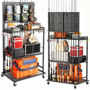 SOYEEZE Fishing Rod Holders for Garage,Fishing Pole Holder/Rack of Adjustable with Pegboard and Hooks, a Tackle Box,Lines,Lure Fishing Organizer, Stores Fishing Gear, up to 12 Rods,Fishing Gift