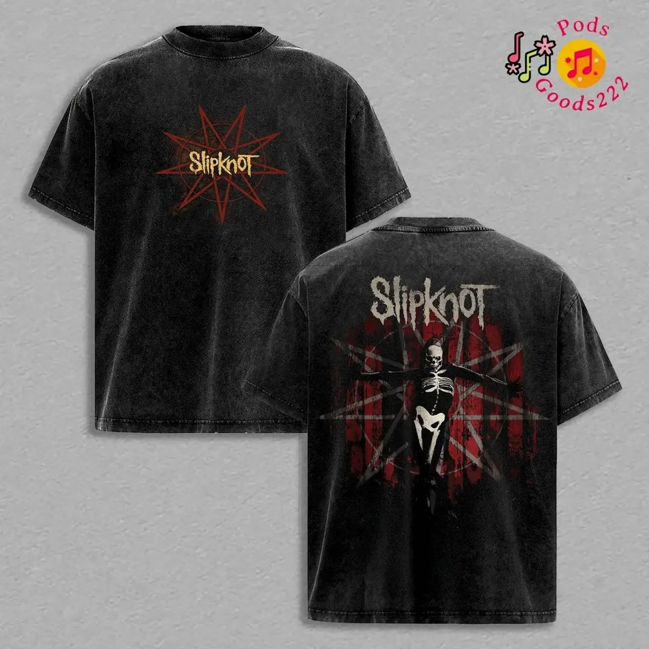 Slipknot Vintage Acid Washed Oversized Graphic T Shirt, Nu Metal Inspired Back Print Tee, Alternative Metal Streetwear Aesthetic, Double Sided Heavyweight Cotton Unisex Shirt, Music Fan Gift PT5