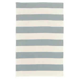 Catamaran Stripe Light Blue/Ivory Handwoven Indoor/Outdoor Rug 10x14