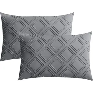 2 Pack Grey Pillowcases Standard Size, Soft Microfiber Geometric Tufted Pillow Covers with Envelope Closure (Pillows are not Included)